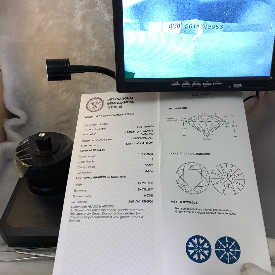 Diamant synthétique de 1,11 carat, certifié E VVS2 CVD, certifié IGI, idéal pour la vente en gros 