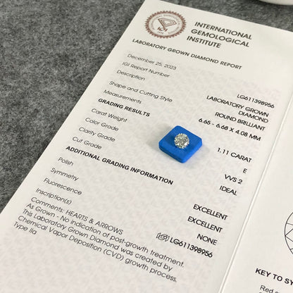Diamant synthétique de 1,11 carat, certifié E VVS2 CVD, certifié IGI, idéal pour la vente en gros 