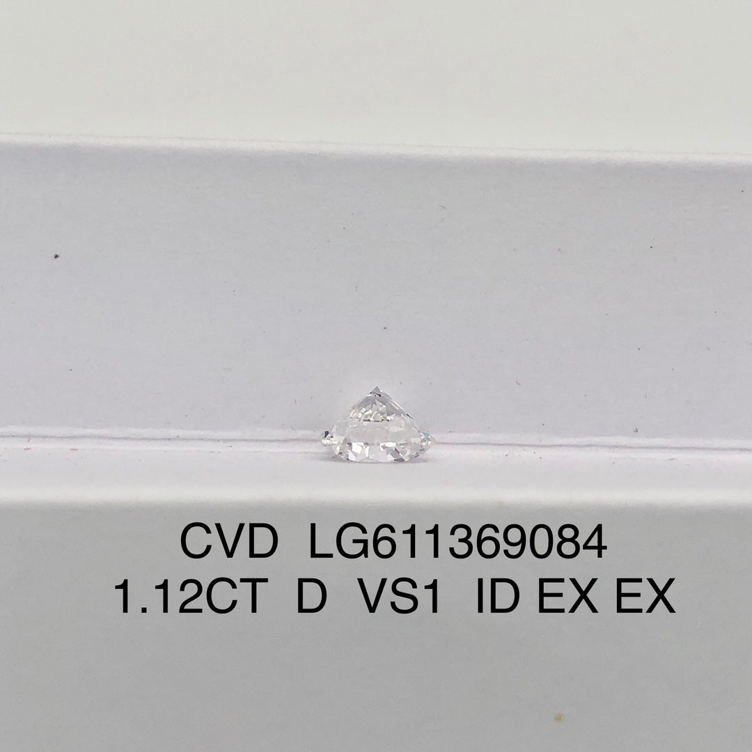 Diamant synthétique rond de 1,12 carat, fabriqué en laboratoire, certifié D VS1 CVD, certifié IGI 