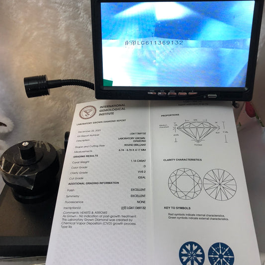 Diamant synthétique rond de 1,16 carat, certifié IGI, fabriqué en laboratoire, D VVS2 CVD 