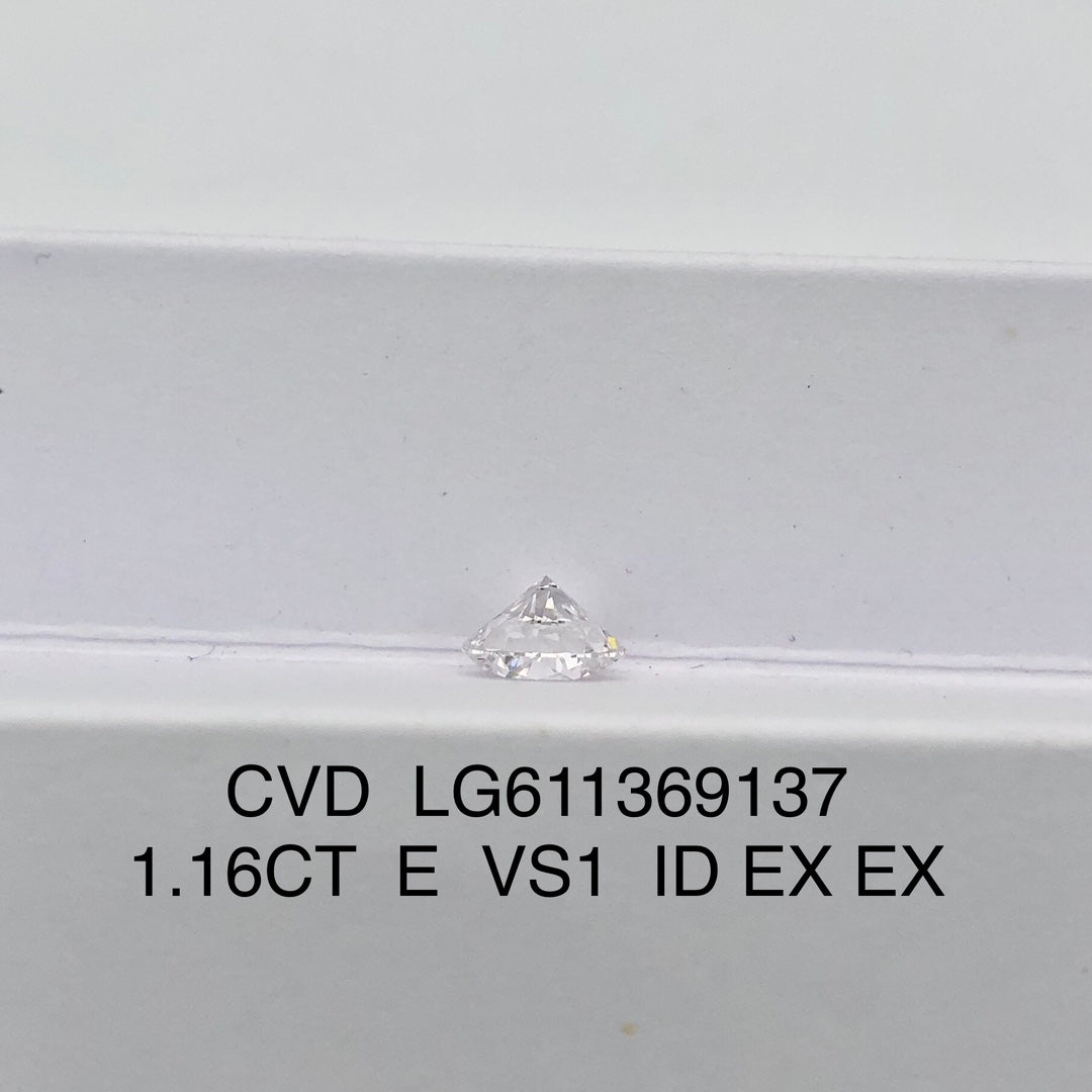 Diamant synthétique rond de 1,16 carat, certifié IGI, VS1 E CVD N Ideal 2EX 