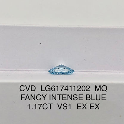 1.17 Carat Lab Grown Diamond Fancy Intense Blue VS1 2EX CVD Marquise