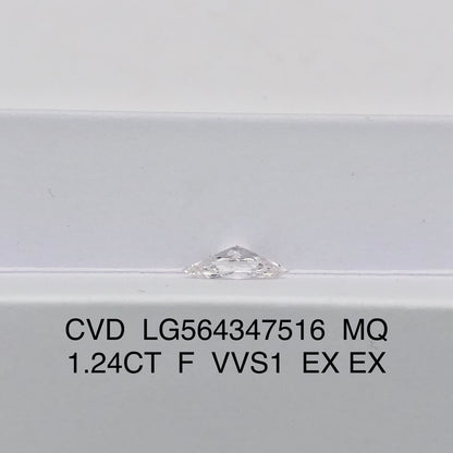 1.24 Carat Lab Grown Diamond F VVS1 2EX CVD Marquise Man Made Diamond