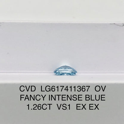 1.26 Carat Lab Grown Diamond Fancy Intense Blue VS1 2EX CVD Oval