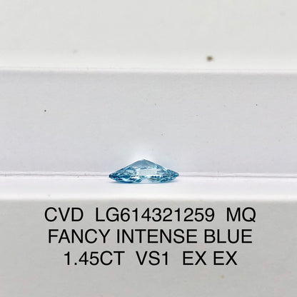 1.45 Carat Lab Grown Marquise Diamond Fancy Intense Blue VS1 2EX CVD