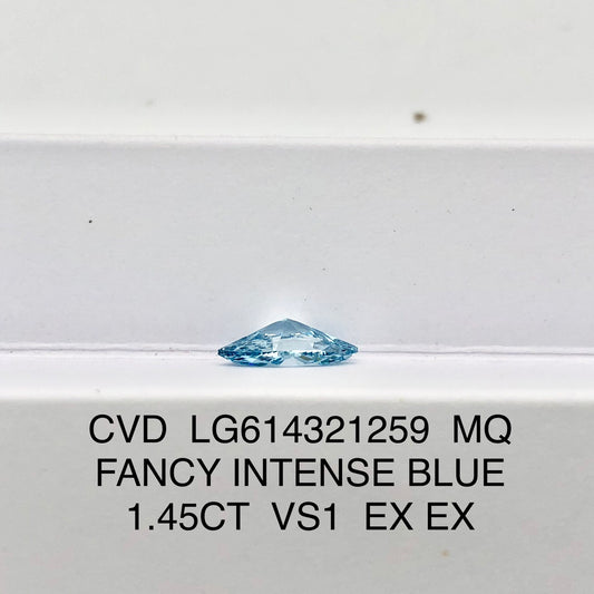 1.45 Carat Lab Grown Marquise Diamond Fancy Intense Blue VS1 2EX CVD