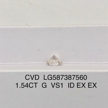 Diamant de laboratoire certifié IGI de 1,54 carat G VS1 ID 2EX rond CVD 