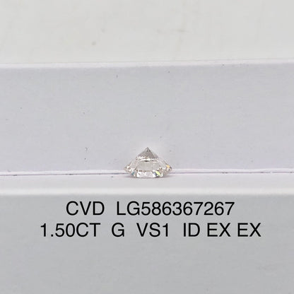 Diamant rond de 1,5 carat certifié IGI, créé en laboratoire, G VS1 CVD, idéal 