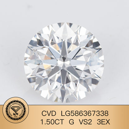 Diamant de laboratoire de 1,5 carat certifié IGI G VS2 CVD, taille 3EX 