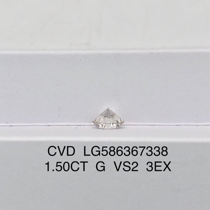 Diamant de laboratoire de 1,5 carat certifié IGI G VS2 CVD, taille 3EX 