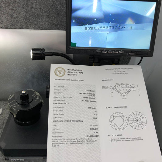 1.5 Carat IGI Certificate Lab Grown Diamond G VS1 CVD Lab Created Round Diamond Ideal