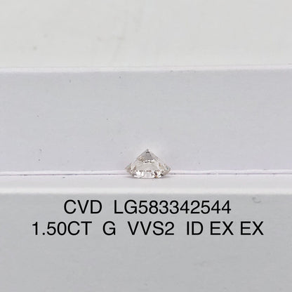 Diamant de laboratoire certifié IGI de 1,5 carat G VVS2 CVD, taille idéale 