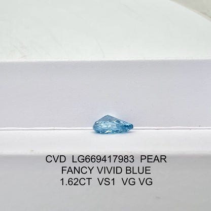 Diamant poire de 1,62 carat, cultivé en laboratoire, bleu vif fantaisie VS1 CVD 2VG 