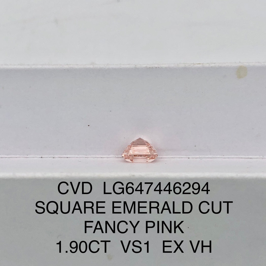 1.9 Carat Lab Grown Diamond Fancy Pink VS1 Square Emerald EX VG CVD Slight