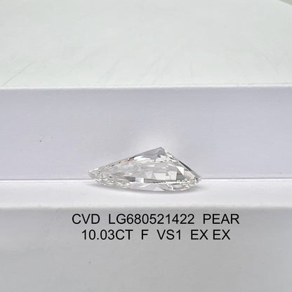 10.03 Carat IGI Certificate Lab Grown Pear Shape Diamond F VS1 2EX CVD