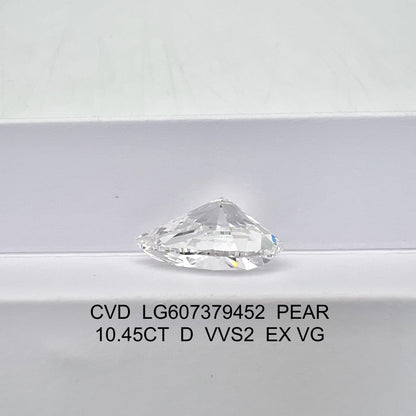 10.45 Carat IGI Certificate Lab Grown Pear Shape Diamond D VVS2 EX VG CVD