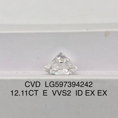 Diamant synthétique de 12,11 carats, certifié IGI, créé en laboratoire, E VVS2 ID 2EX CVD 