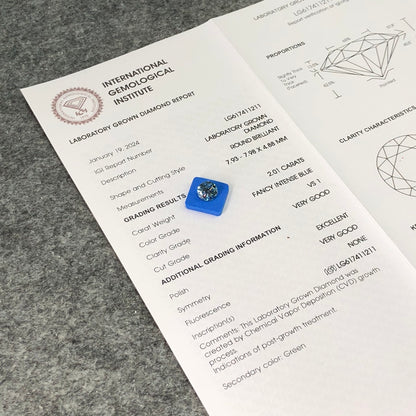 2.01 Carat Lab Grown Diamond Fancy Intense Blue VS1 VG EX VG CVD