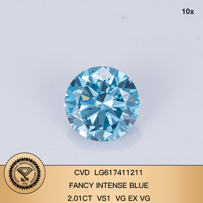 2.01 Carat Lab Grown Diamond Fancy Intense Blue VS1 VG EX VG CVD