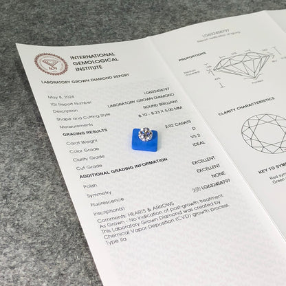 Diamant de laboratoire certifié IGI de 2,02 carats D VS2 ID 2EX CVD 