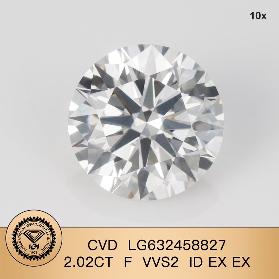 2.02 Carat IGI Certified Lab Grown Diamond Created Diamond F VVS2 ID 2EX CVD