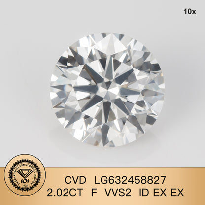2.02 Carat IGI Certified Lab Grown Diamond Created Diamond F VVS2 ID 2EX CVD