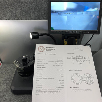 2.02 Carat IGI Certified Lab Grown Diamond Created Diamond F VVS2 ID 2EX CVD