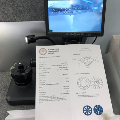 Diamant de 2,04 carats certifié IGI, créé en laboratoire, F VVS2 ID 2EX CVD 