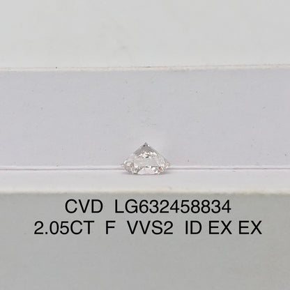 Diamant synthétique de 2,05 carats certifié IGI, créé en laboratoire, F VVS2 ID 2EX CVD 