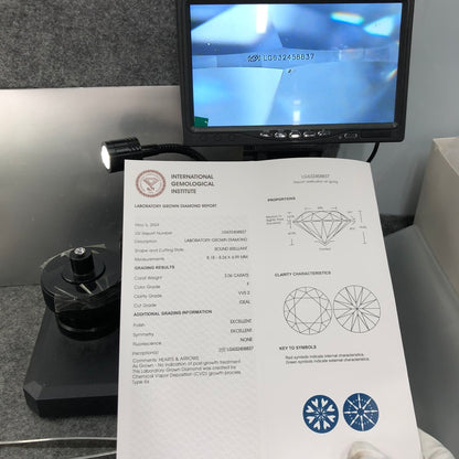 Diamant synthétique de 2,06 carats, certifié IGI, créé en laboratoire, F VVS2 ID 2EX CVD, forme ronde 