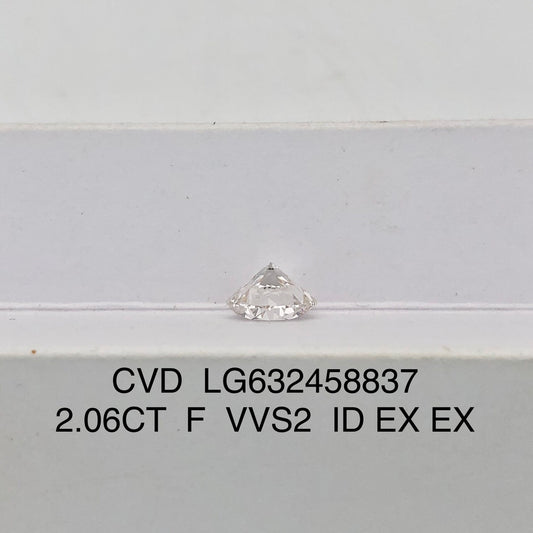 Diamant synthétique de 2,06 carats, certifié IGI, créé en laboratoire, F VVS2 ID 2EX CVD, forme ronde 