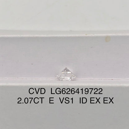 Diamant synthétique de 2,07 carats certifié IGI, créé en laboratoire, E VS1 3, excellent CVD 