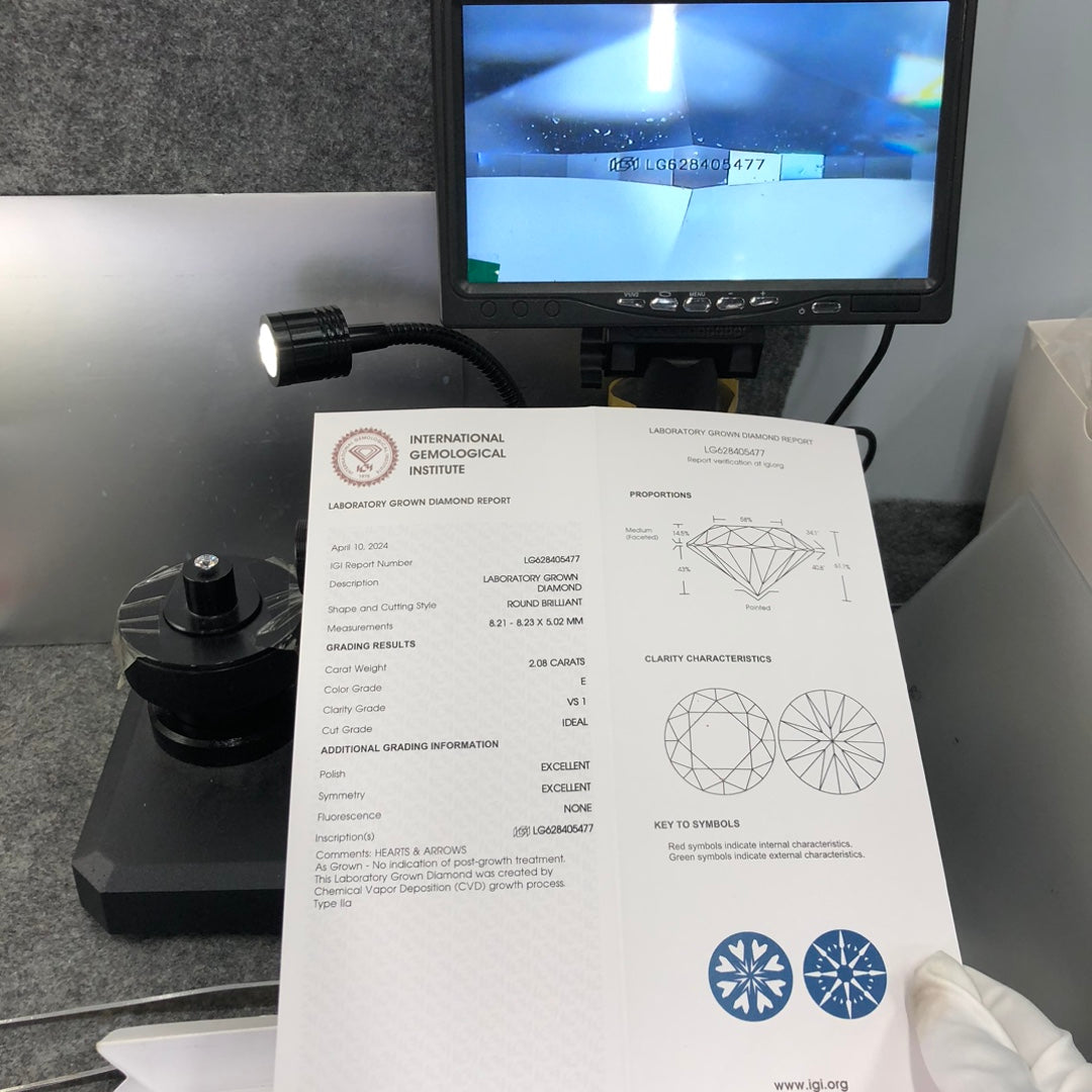 Diamant synthétique CVD de 2,08 carats certifié IGI, créé en laboratoire, E VS1, excellent 