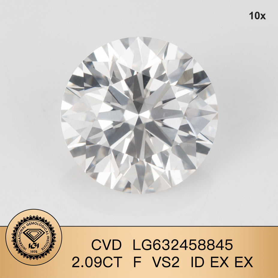 Diamant de laboratoire certifié IGI de 2,09 carats F VS2 ID 2EX CVD 