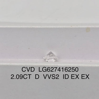2.09 Carat IGI Certified Lab Grown Diamond D 3 Excellent CVD VVS2 Man Made Diamond