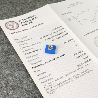 2.09 Carat IGI Certified Lab Grown Diamond E VS1 Synthetic 2VG CVD 129 Cuts