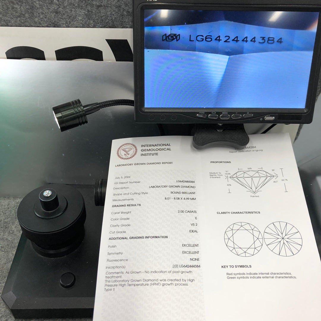 Diamant de laboratoire certifié IGI de 2,00 carats E VS2 ID 2EX HPHT 