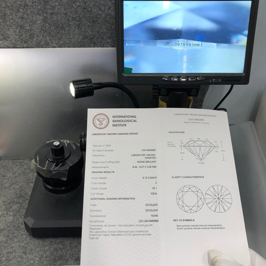 Diamant synthétique CVD certifié IGI de 2,12 carats E VS1 ID 2EX 