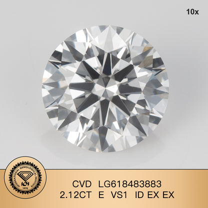 Diamant synthétique CVD certifié IGI de 2,12 carats E VS1 ID 2EX 