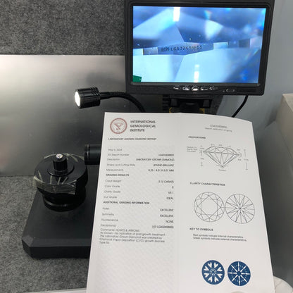 Diamant rond de 2,12 carats certifié IGI, créé en laboratoire, E VS1 ID 2EX CVD 