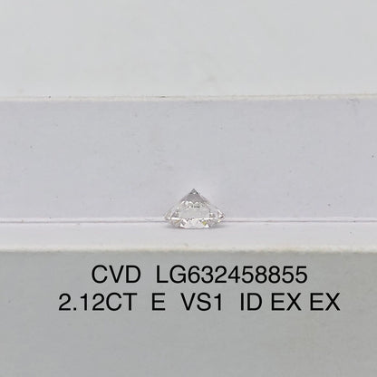 Diamant rond de 2,12 carats certifié IGI, créé en laboratoire, E VS1 ID 2EX CVD 