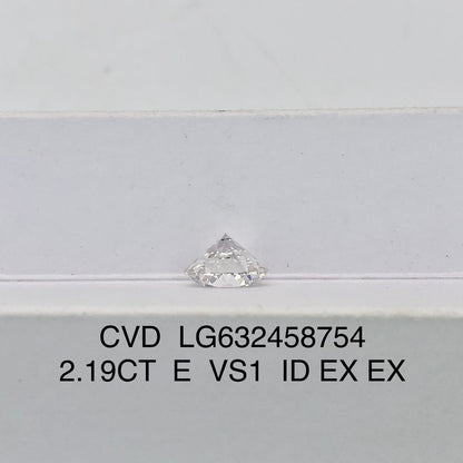 Diamant de laboratoire certifié IGI de 2,19 carats E VS1 ID 2EX CVD taille ronde 