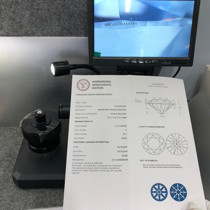 Diamant de laboratoire certifié IGI de 2,19 carats E VS1 ID 2EX CVD taille ronde 