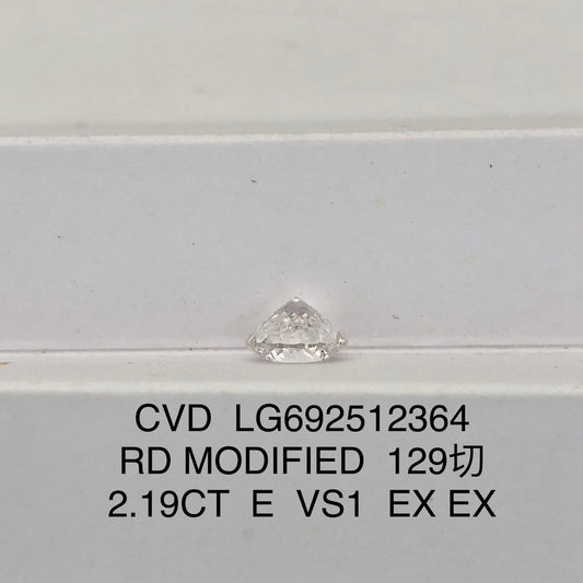 Diamant synthétique de 2,19 carats certifié IGI, taille E VS1, 2EX CVD, 129 