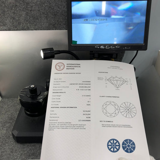 Diamant créé en laboratoire de 2,1 carats F VS1 ID 2EX CVD forme ronde certifié IGI 