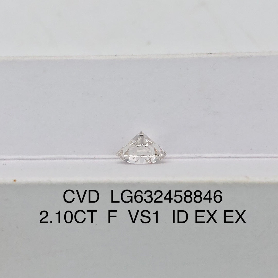 Diamant créé en laboratoire de 2,1 carats F VS1 ID 2EX CVD forme ronde certifié IGI 