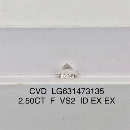Diamant synthétique de 2,50 carats, certifié IGI, créé en laboratoire, F VS2 ID 2EX CVD 