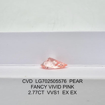 2.77 Carat Lab Grown Diamond Fancy Vivid Pink Pear 2EX CVD VVS1 IGI Certified