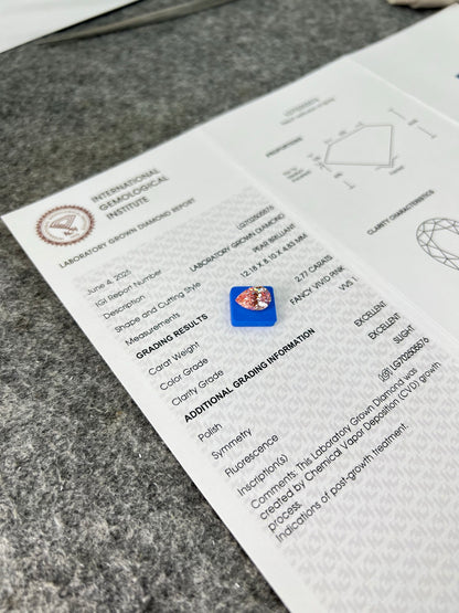 2.77 Carat Lab Grown Diamond Fancy Vivid Pink Pear 2EX CVD VVS1 IGI Certified