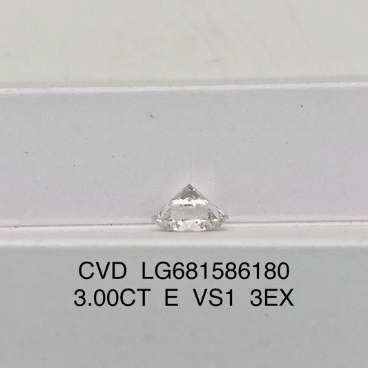 Diamant synthétique de laboratoire de 3,00 carats E VS1 3EX CVD rond certifié IGI 